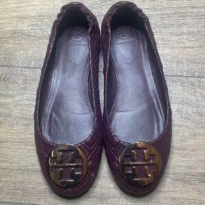 Tory Burch Women's Deep Burgundy Ballet Flats Leather Shoes Size 9M
